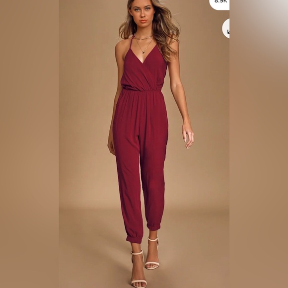 Lulus Size M Learning to Fly Burgundy Halter Jumpsuit - Picture 1 of 8